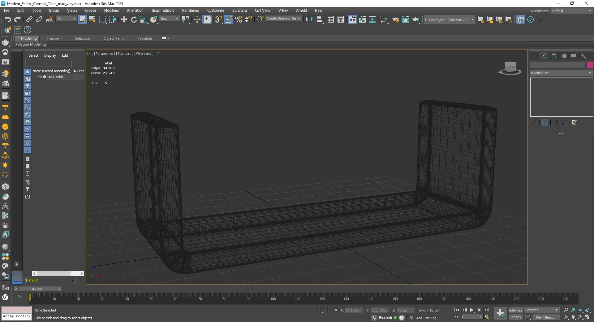 Modern Fabric Console Table for 3D Print 3D model preview