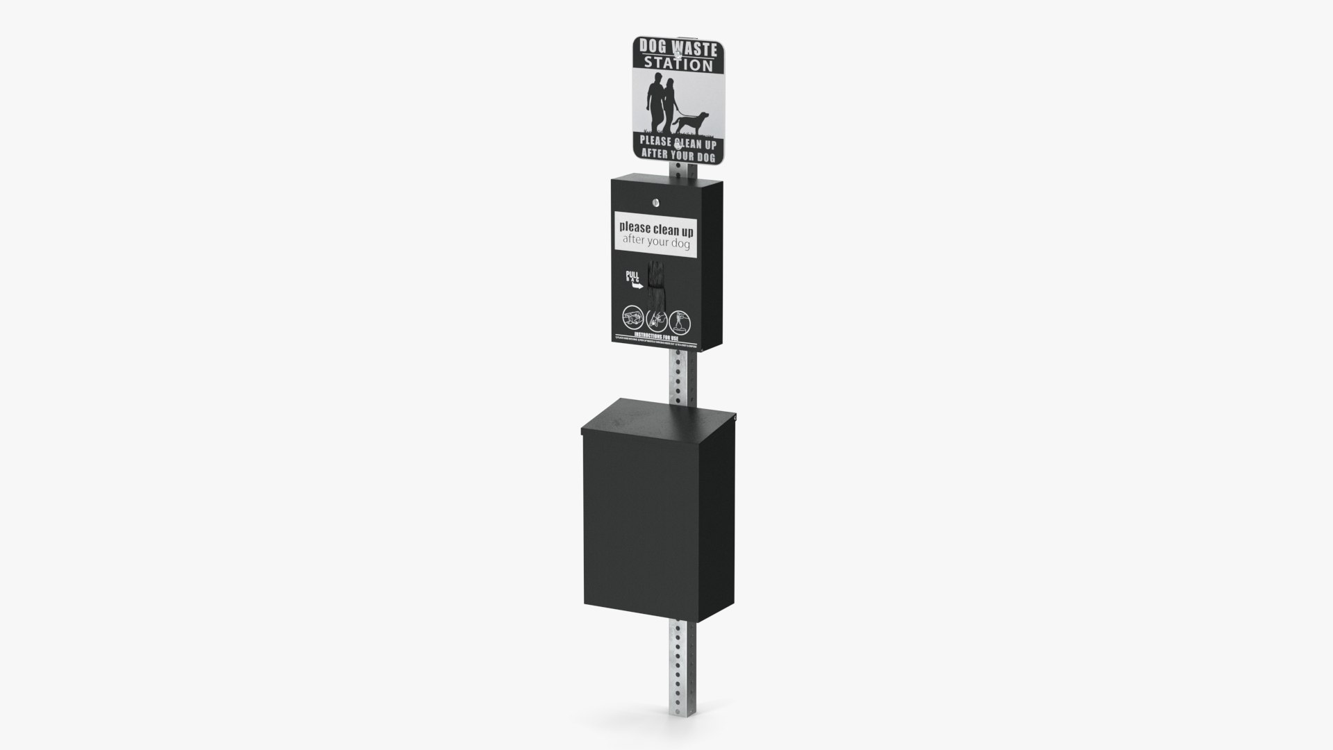 Dog Waste Station with Square Bin Black 3D model preview