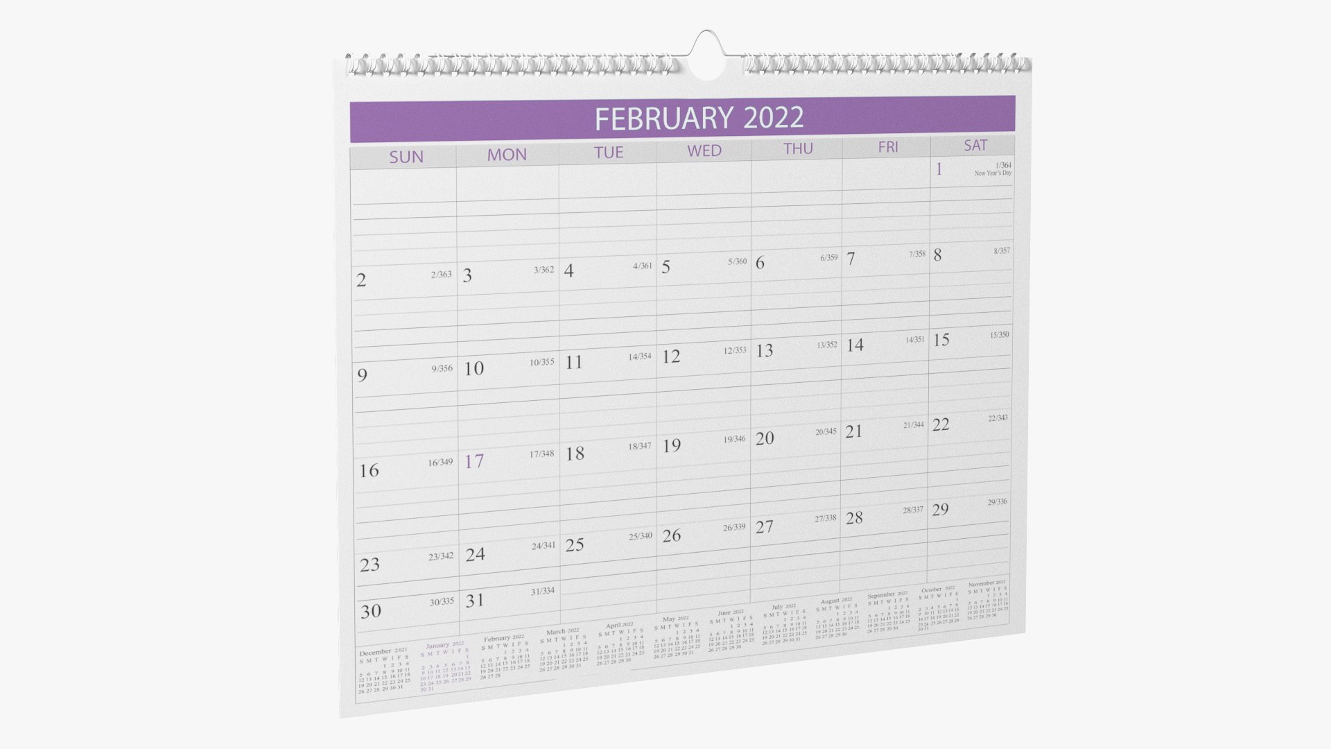 Monthly 2022 Wall Calendar 3D model preview
