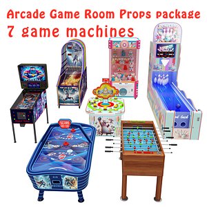 Arcade Game Room props package 7 pieces game machines 3D model