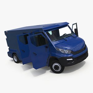 3D Armored Cash Transport Car Blue Rigged