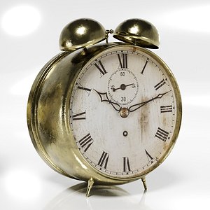 Low Poly Vintage Alarm Clock with Roman Numerals Game Ready 3D model
