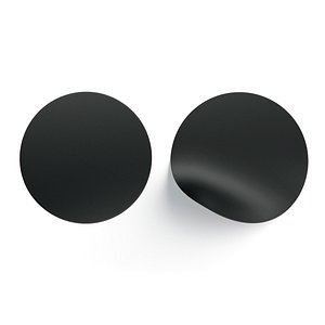 3D Two Black Round Stickers - smooth and bended adhesive labels model