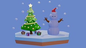 Low Poly Christmas Winter Scene