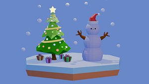 Low Poly Christmas Winter Scene