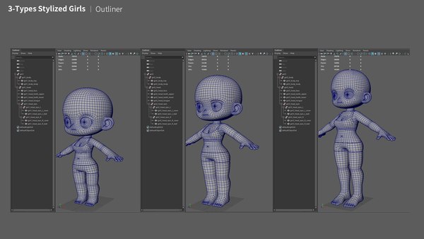 modelo 3d 3-Types Girl basemesh - TurboSquid 2002209