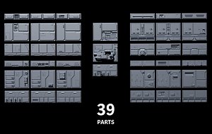 3D Sci-Fi Wall  Floor Panels 39 Parts - Kitbash