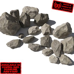 Rocks - Stones 3 Jagged RS05 - Tan or Grey 3D rocks or stones