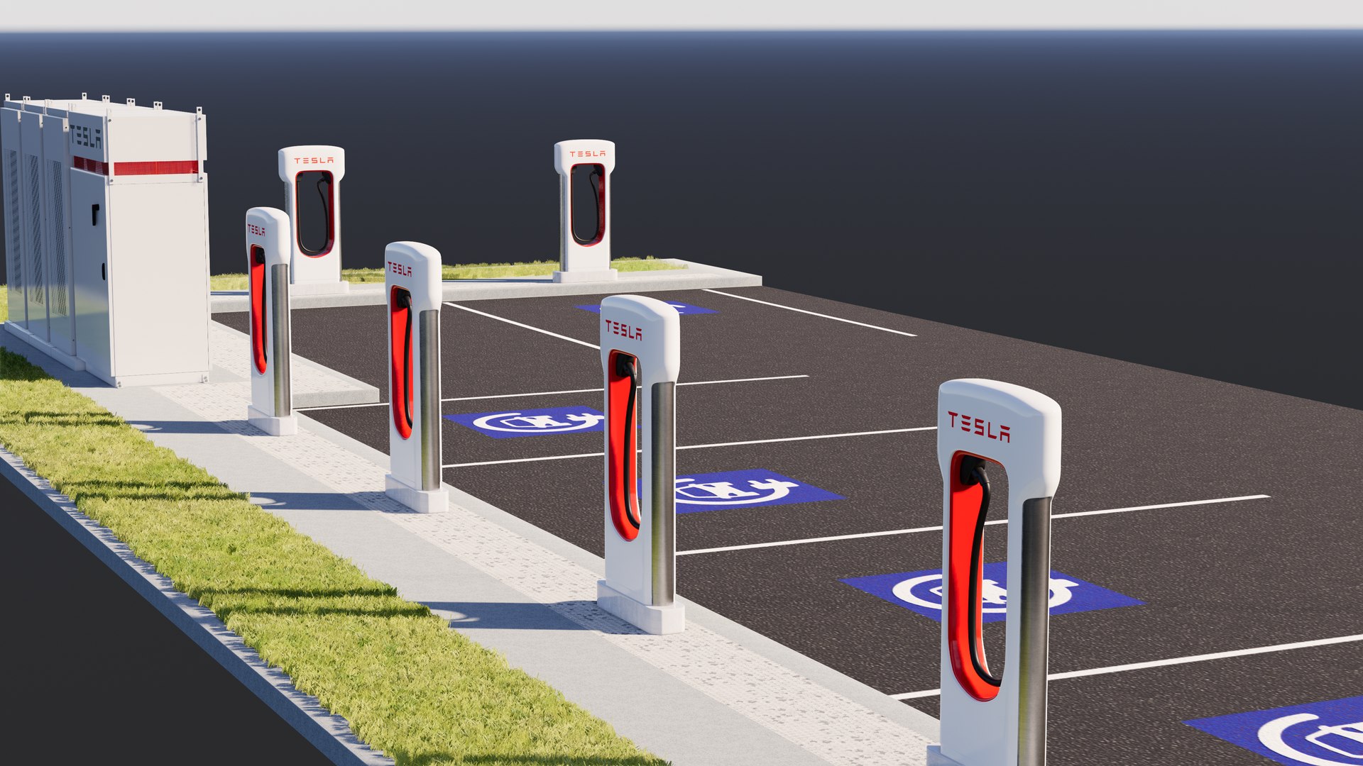 3D Tesla Supercharger Station model https://p.turbosquid.com/ts-thumb/vz/WpC3Xi/DL/teslasuperchargerstation6/png/1705315203/1920x1080/fit_q87/c87eb2dd3e30aca86a052638e49021b496fbd291/teslasuperchargerstation6.jpg