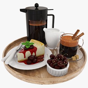 Coffee and cherry cheesecake 3D model