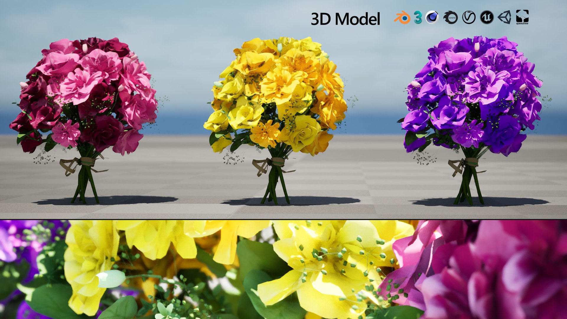 3D Realistic Flower Bouquet Asset https://p.turbosquid.com/ts-thumb/vz/oshOFw/3P/z06artcover02/jpg/1722113291/1920x1080/fit_q87/0ab99403e38970dd6e65ce2630431f206ddb1142/z06artcover02.jpg