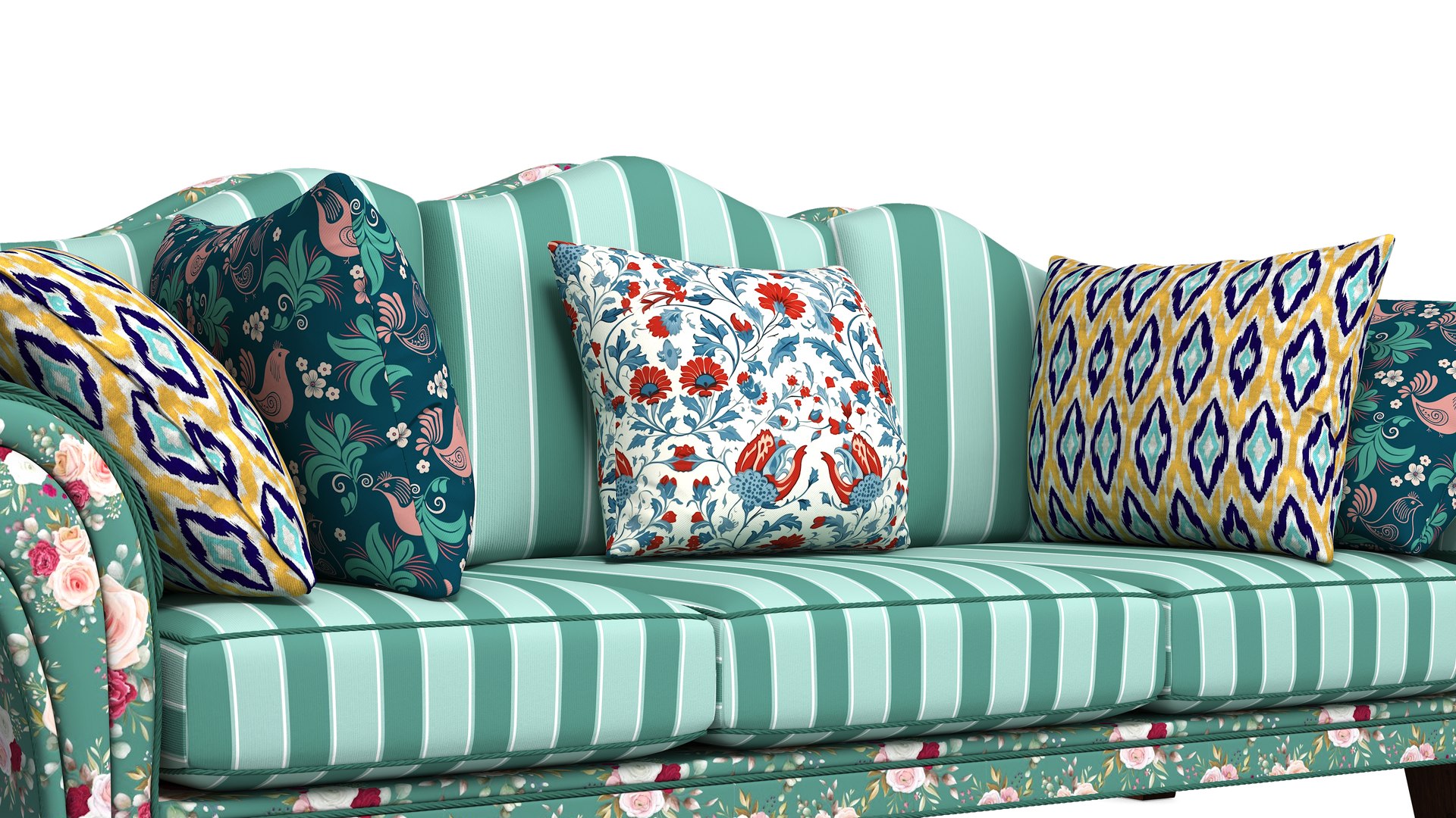 3D Colorful Patterned Sofa With Cushions - TurboSquid 2257688