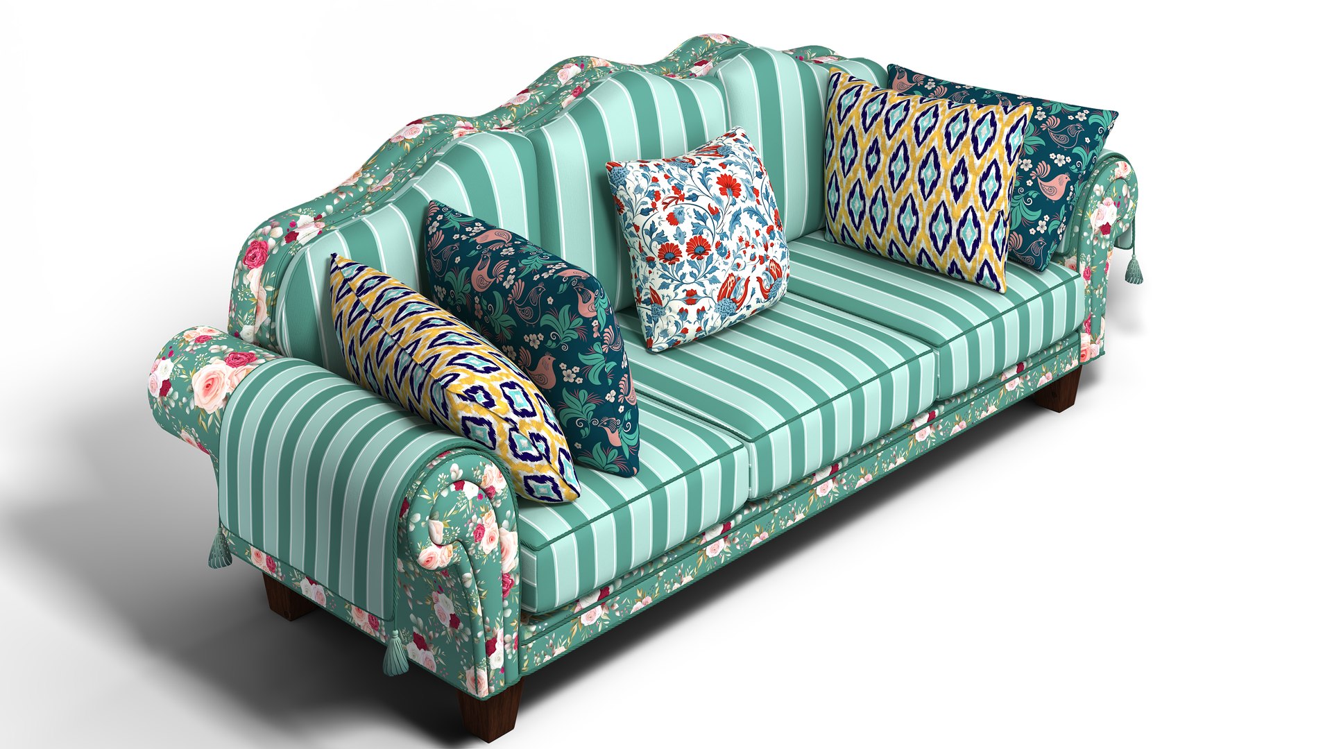 3D Colorful Patterned Sofa With Cushions - TurboSquid 2257688