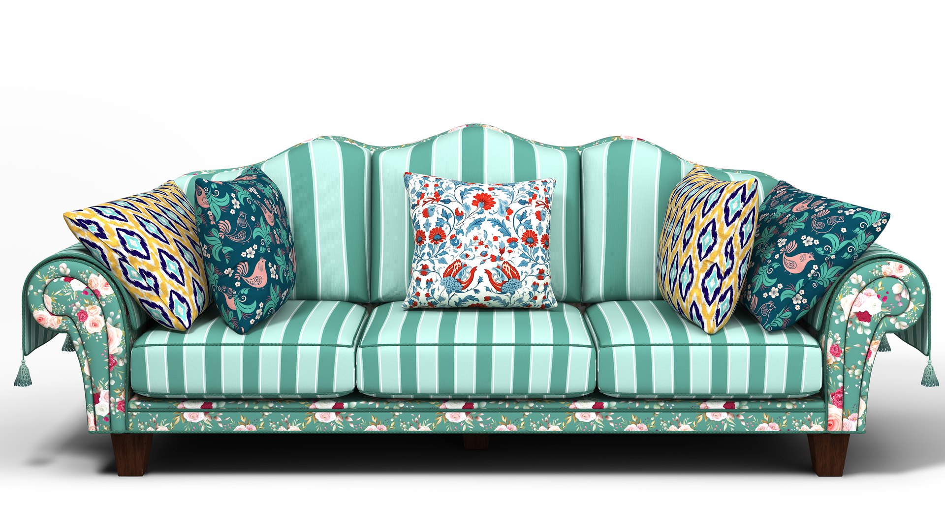 3D Colorful Patterned Sofa With Cushions - TurboSquid 2257688