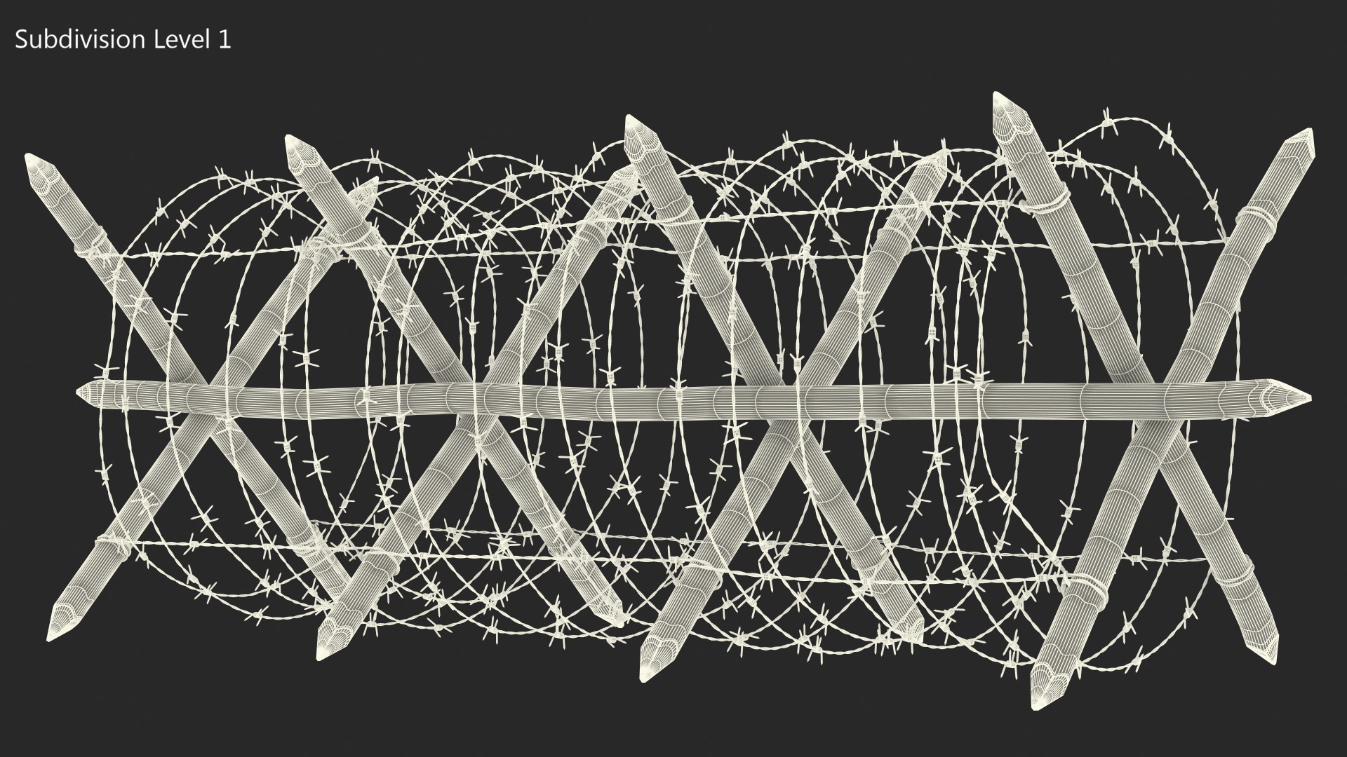 Cheval de Frise Barbed Wire Fence Old 3D https://p.turbosquid.com/ts-thumb/w0/3dVk2o/0v/chevaldefrisebarbedwirefenceoldc4dmodel019/jpg/1617735780/1920x1080/fit_q87/6f21dd80c98dcca1496311920eb6b01399b18f73/chevaldefrisebarbedwirefenceoldc4dmodel019.jpg