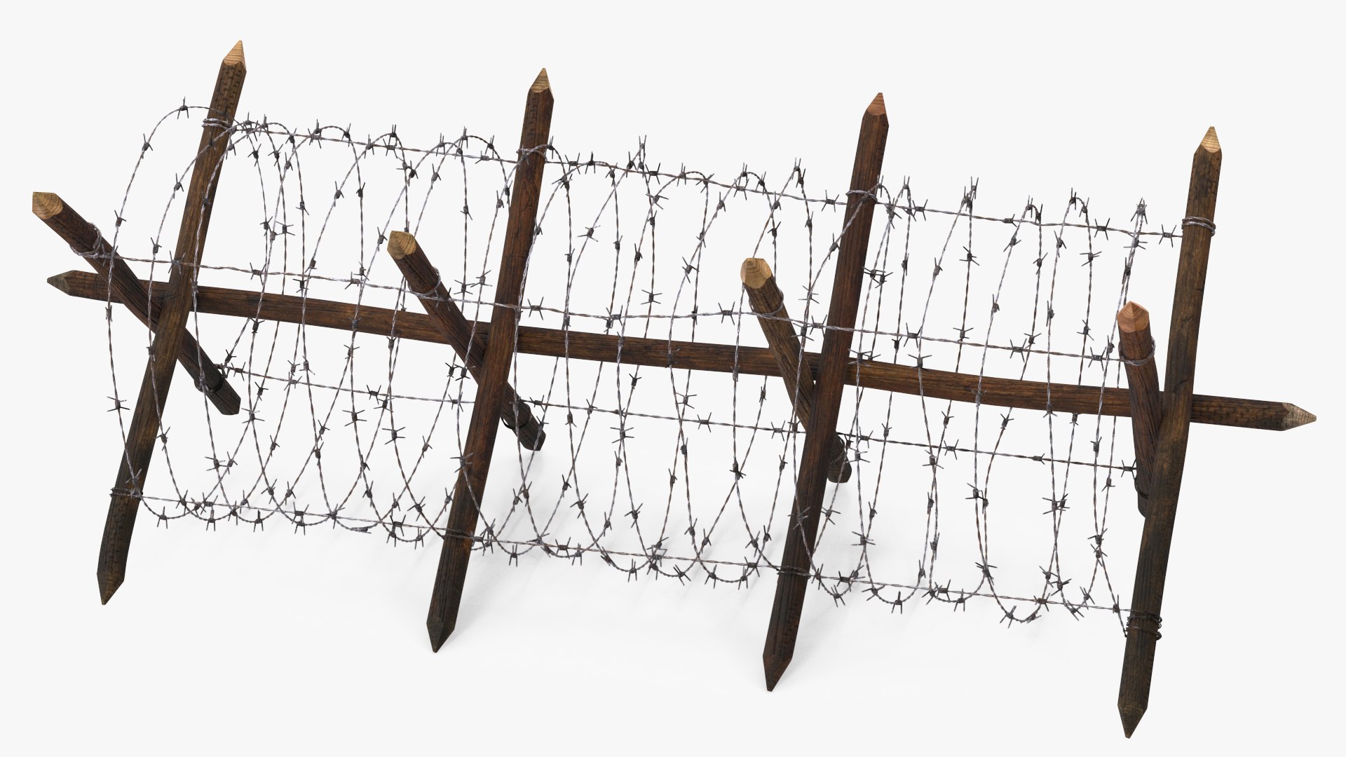 Cheval de Frise Barbed Wire Fence Old 3D https://p.turbosquid.com/ts-thumb/w0/3dVk2o/4d/chevaldefrisebarbedwirefenceoldc4dmodel008/jpg/1617735670/1920x1080/fit_q87/90d13c0f1c7deefcd50d1ffe22b5732e948b0d95/chevaldefrisebarbedwirefenceoldc4dmodel008.jpg