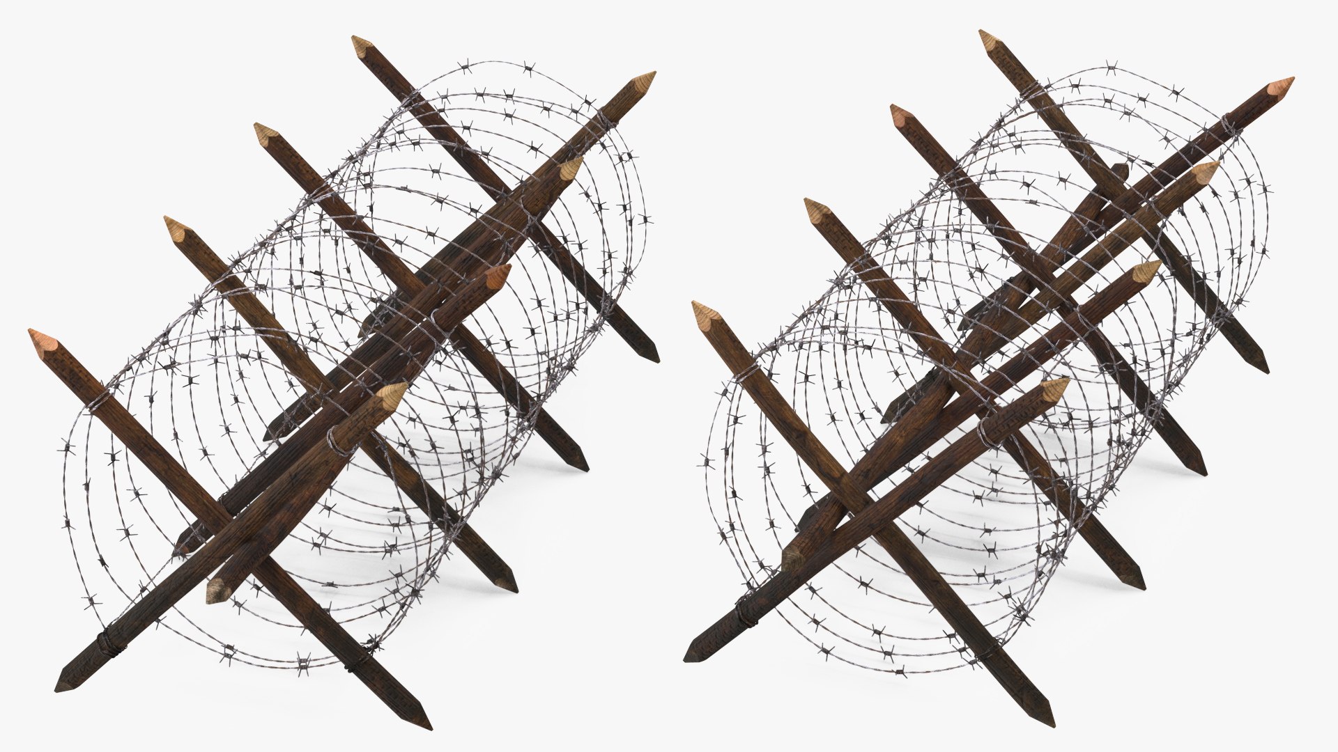 Cheval de Frise Barbed Wire Fence Old 3D https://p.turbosquid.com/ts-thumb/w0/3dVk2o/Do/chevaldefrisebarbedwirefenceoldc4dmodel010/jpg/1617735695/1920x1080/fit_q87/2e680a207ca0371def87522f647a1ff65e47b151/chevaldefrisebarbedwirefenceoldc4dmodel010.jpg