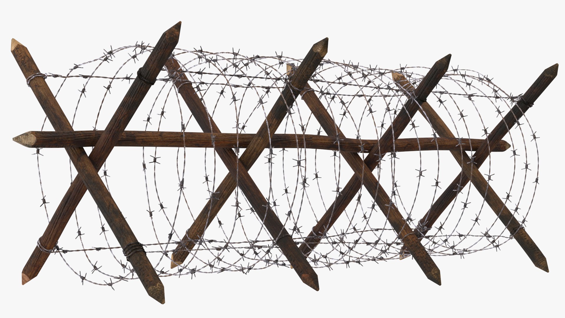 Cheval de Frise Barbed Wire Fence Old 3D https://p.turbosquid.com/ts-thumb/w0/3dVk2o/UD/chevaldefrisebarbedwirefenceoldc4dmodel007/jpg/1617735662/1920x1080/fit_q87/18e2a7a82032ba5fa9feec36ee3c02b9ba807cb7/chevaldefrisebarbedwirefenceoldc4dmodel007.jpg