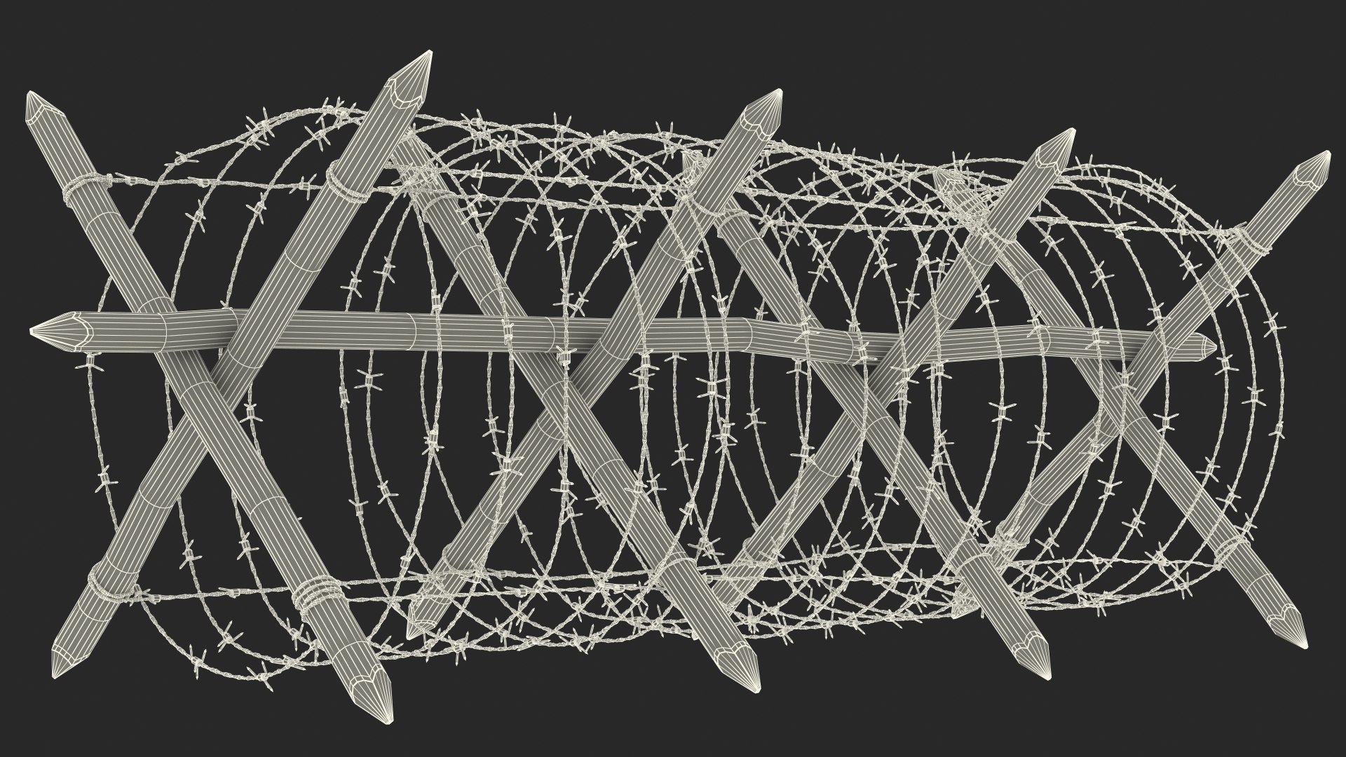 Cheval de Frise Barbed Wire Fence Old 3D https://p.turbosquid.com/ts-thumb/w0/3dVk2o/aS/chevaldefrisebarbedwirefenceoldc4dmodel029/jpg/1617735871/1920x1080/fit_q87/0a28313f6da6384b2e0c556cefc5fc22e01d5812/chevaldefrisebarbedwirefenceoldc4dmodel029.jpg