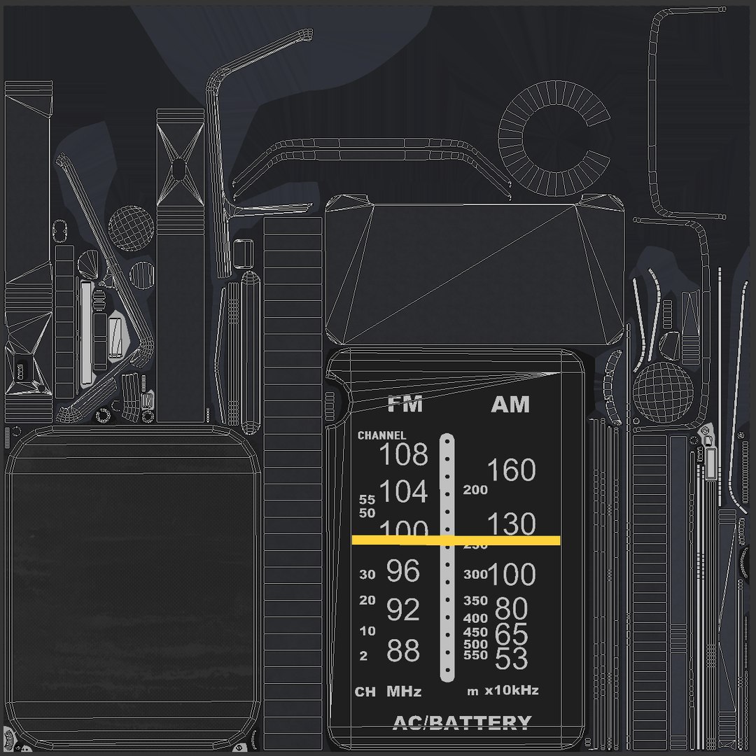 3D Transistor Radio Gameready PBR model https://p.turbosquid.com/ts-thumb/w0/Ca6JDn/21/uv/png/1698753773/1920x1080/fit_q87/f7ffdf267485380e712d5bd4cc24bb687ef142d5/uv.jpg