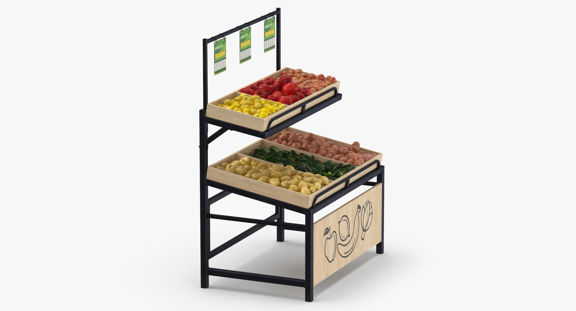 3D model Wooden Display Racks Collection With and Without Tag