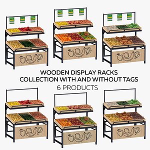 3D model Wooden Display Racks Collection With and Without Tag