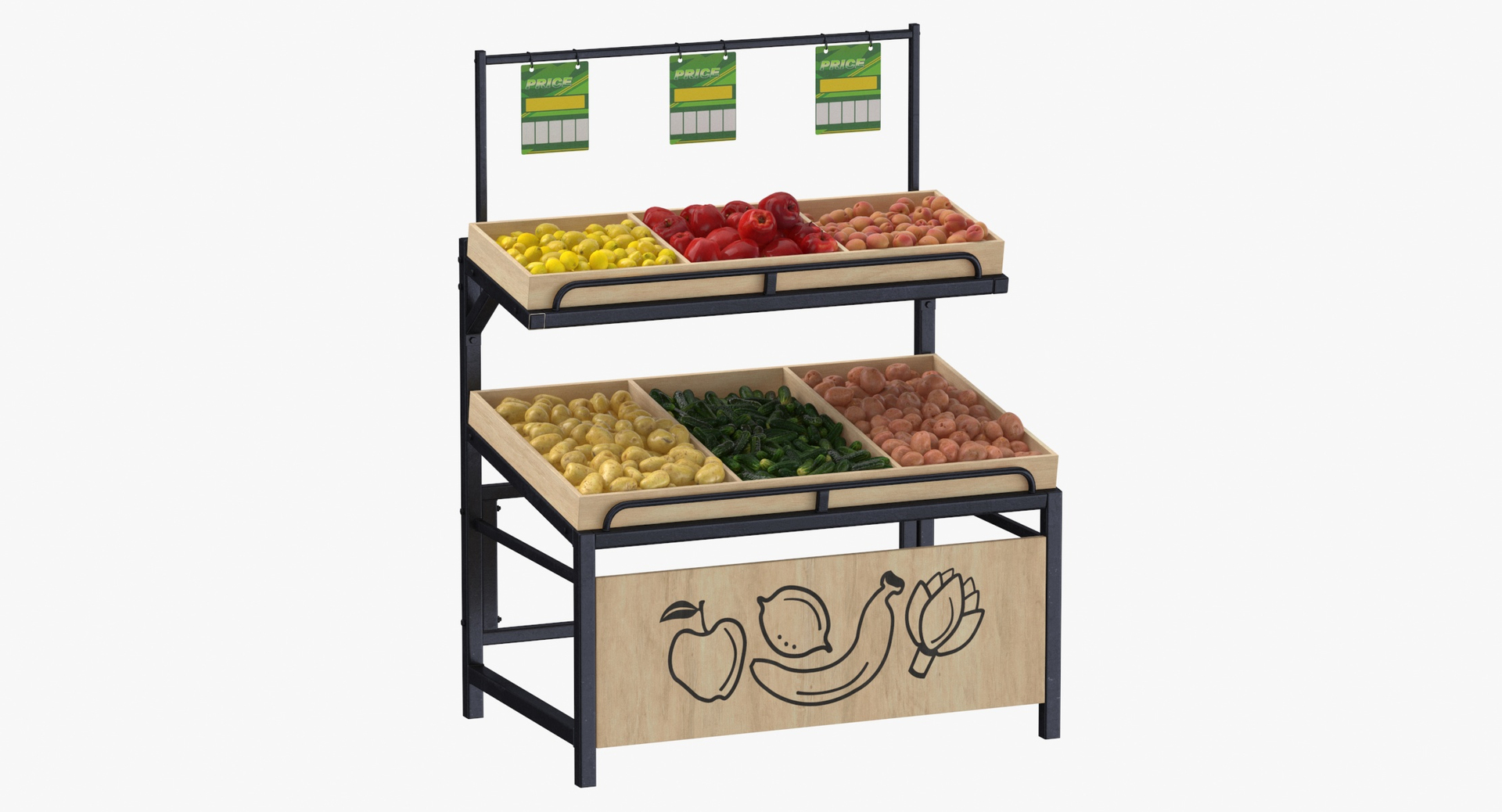 3D model Wooden Display Racks Collection With and Without Tag