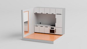 Stylized Isometric Kitchen Interior 3D model