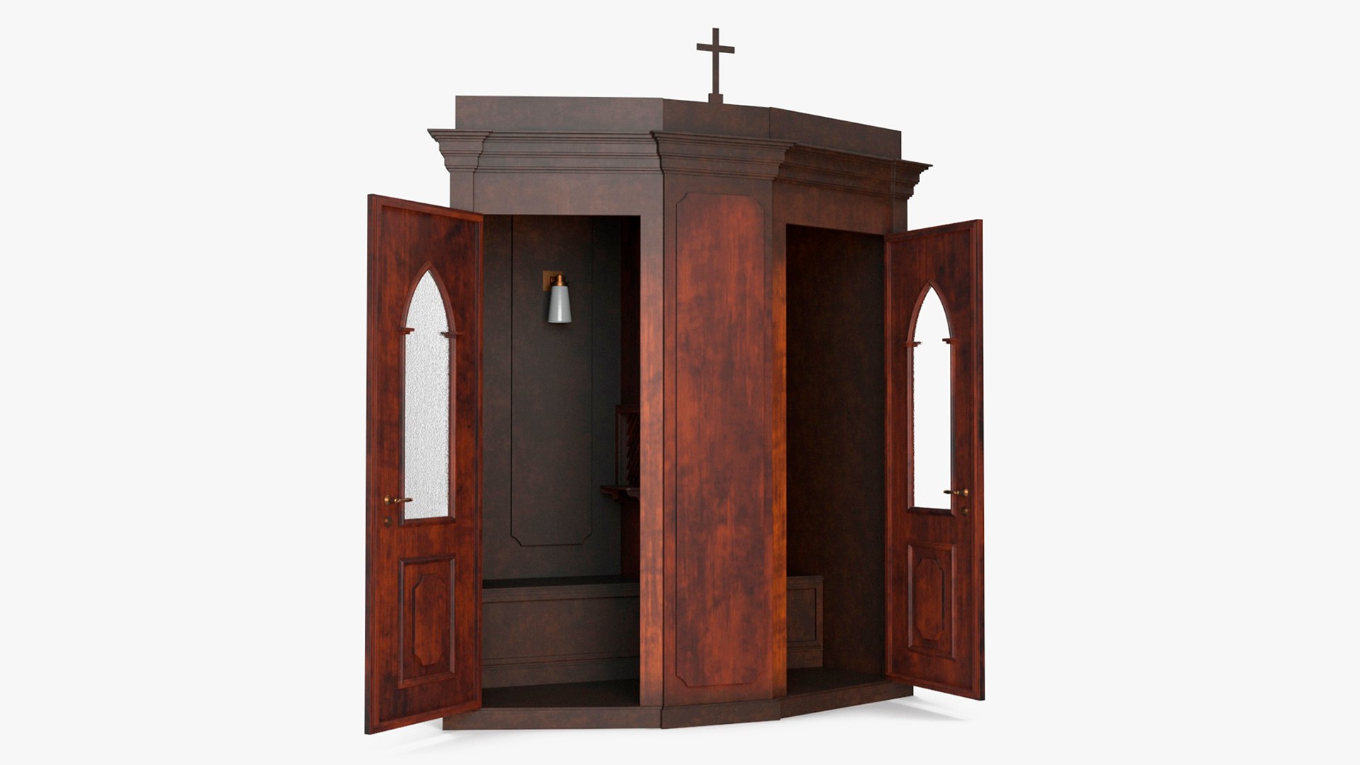 Confessional Booth Dark Wood Open 3D model preview