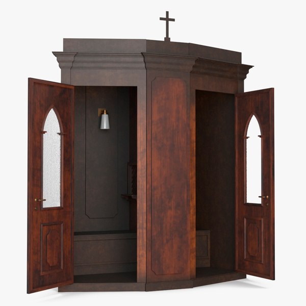 Confessional Booth Dark Wood Open 3D model