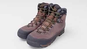 Pair of trekking hiking boots shoes outdoor footwear 3D