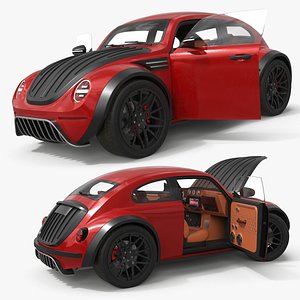 Custom Off Road Concept Car Vehicle Red Rigged for Maya