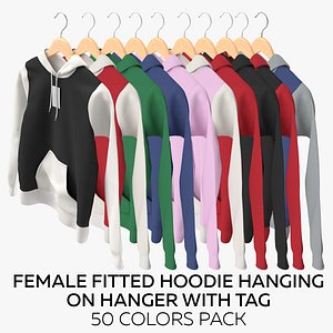 Female Fitted Hoodie Hanging on hanger With Tag 50 Colors Pack 3D model