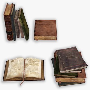 Ancient books old books open books bookstall pile of books desk 3D