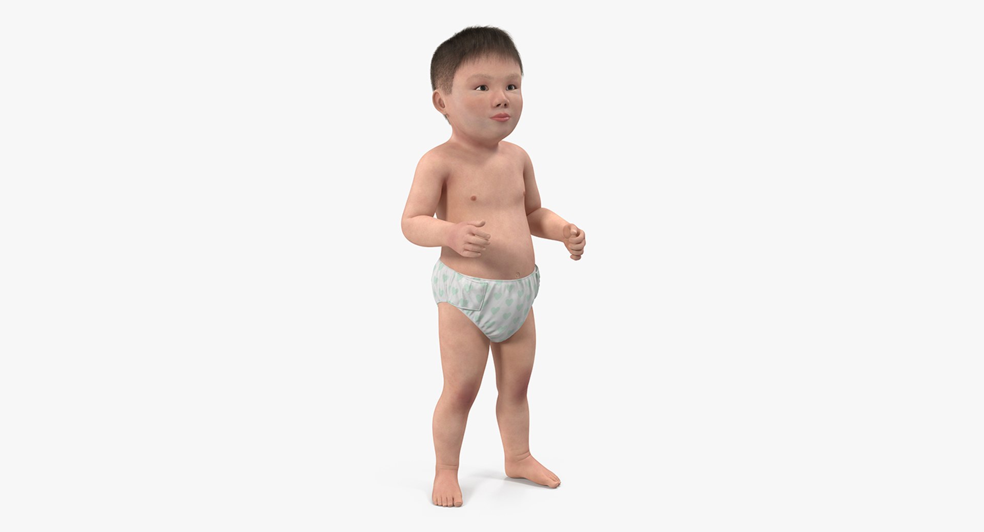 Asian Baby Boy Standing with Fur 3D Model 3D model preview