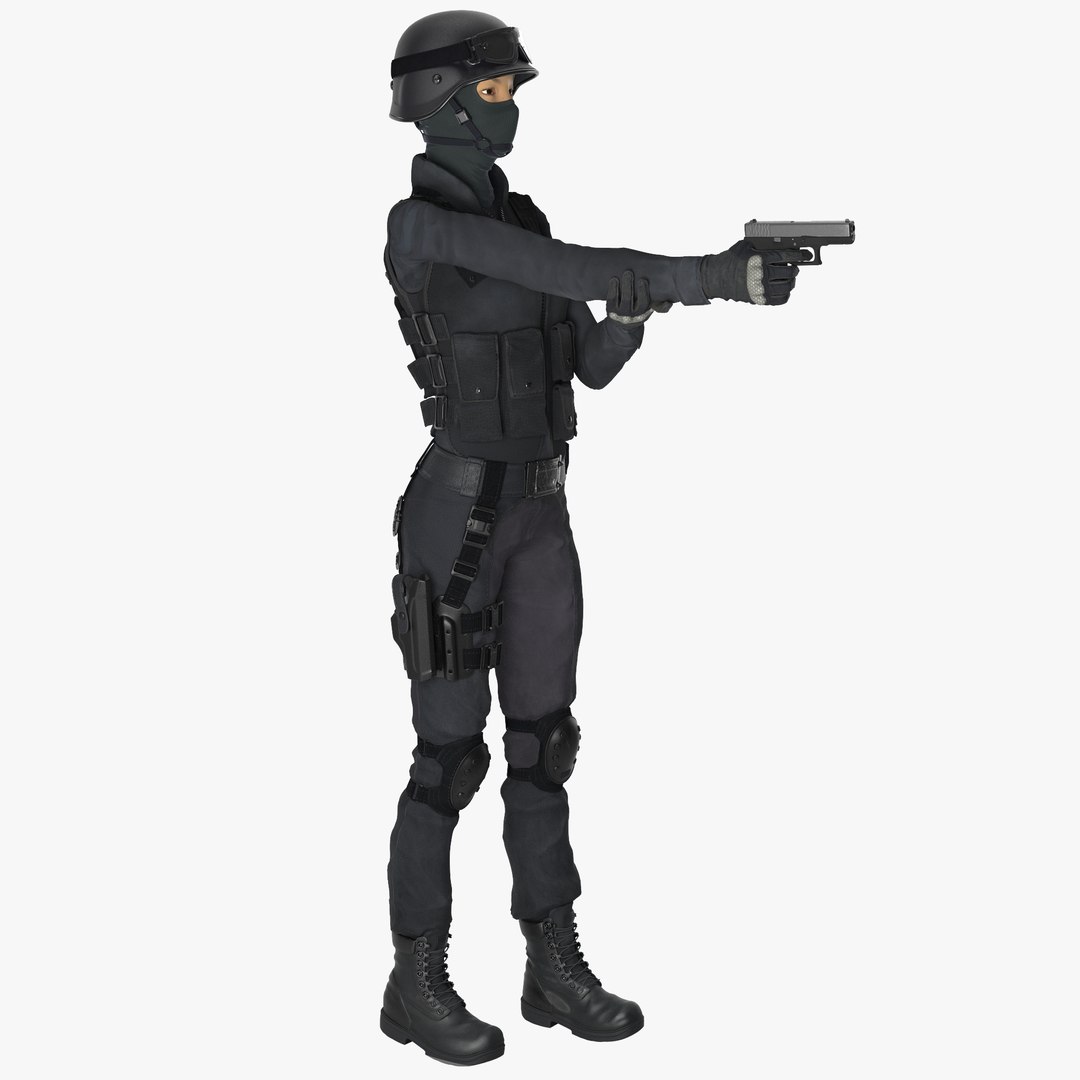 SWAT Woman Asian Rigged 3D model preview