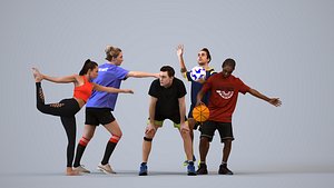 Basics0523 - A set containing 5 models of male and female adults standing in sport attire doing exer 3D model