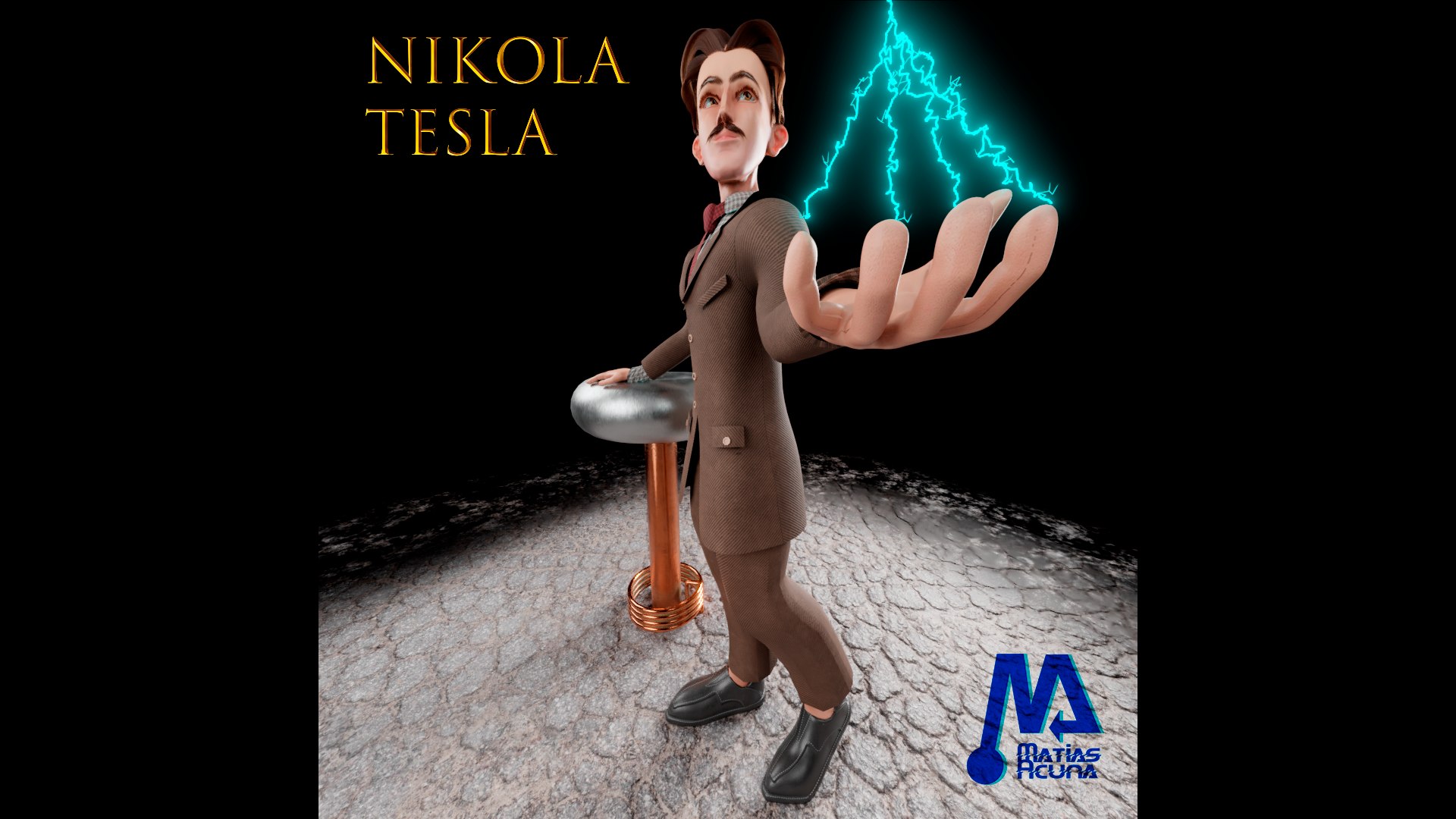 3D model Nikola Tesla character rigged prop tesla coil - TurboSquid 1773301
