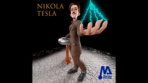 Nikola Tesla character rigged  prop tesla coil