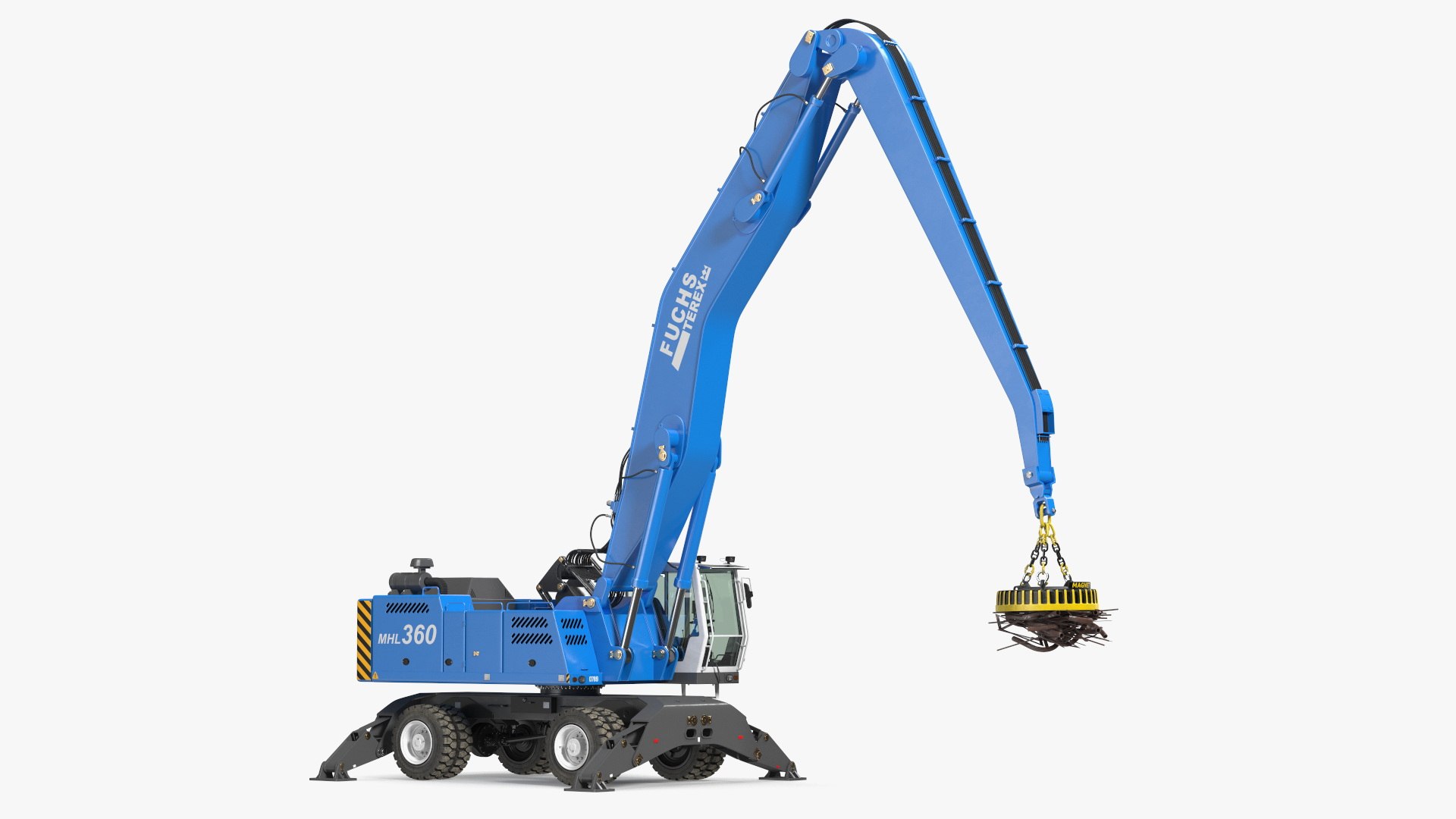 Terex Fuchs MHL360 Material Handler with Magnet Crane Rigged 3D model preview
