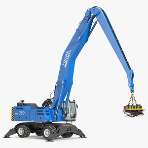 3D Terex Fuchs MHL360 Material Handler with Magnet Crane Rigged model
