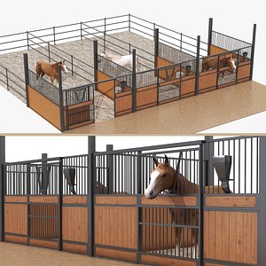 3D Horse Stall with Horses