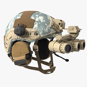 3D Helmet with Night Vision Goggles Grey Camo Fur for Maya