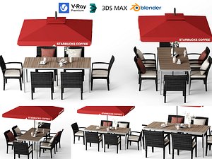 3D Outdoor cafe terrace furniture set