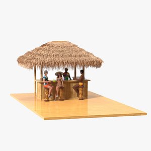 Barman and People at Tiki Bar Rigged for Cinema 4D 3D model