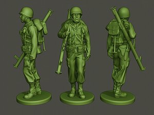 3D american soldier ww2 bazooka