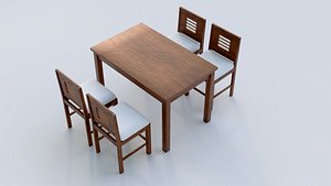 Premium 4 Seater Wooden Dining Set 3D