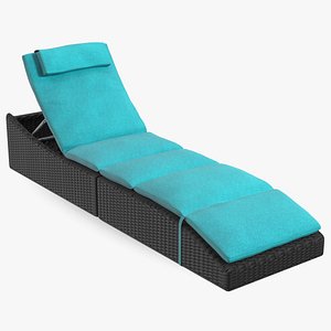 Folding Pool Lounge Wicker Chair Black Blue