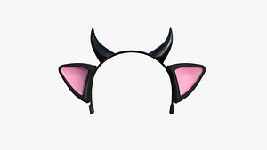 3D model Furry Ears Tiara J01 Black - Headband Character Design