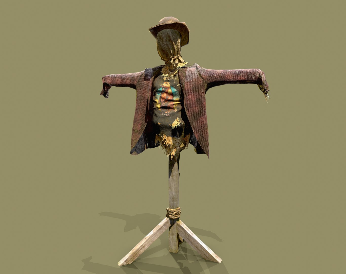 3D Model Scarecrow On A Wooden Pole - TurboSquid 2239250